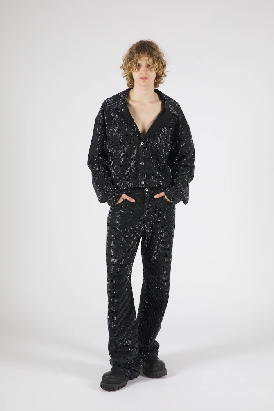Troye Black Rhinestone Denim Jeans - Image 5
